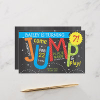 Jump Birthday Party Colours on Chalk Budget Invite