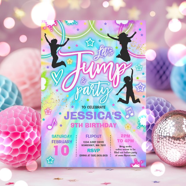Jump Birthday Party Tie Dye Glow Jump Party Invitation (Creator Uploaded)