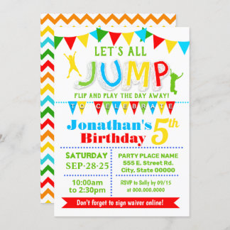 Jump birthday trampoline bounce house party invitation