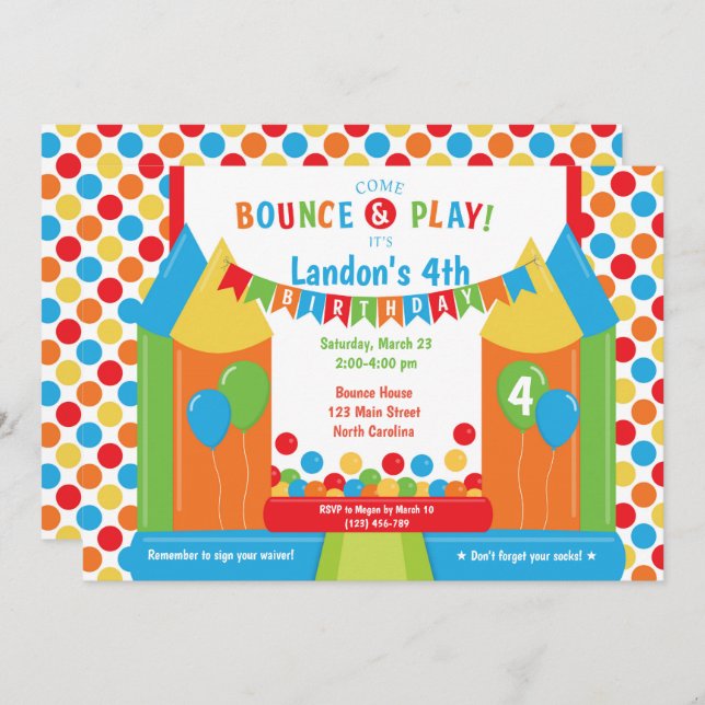 Jump Bounce House Trampoline Birthday Invitation (Front/Back)