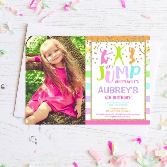 Jump bounce house trampoline birthday party photo invitation (Creator Uploaded)