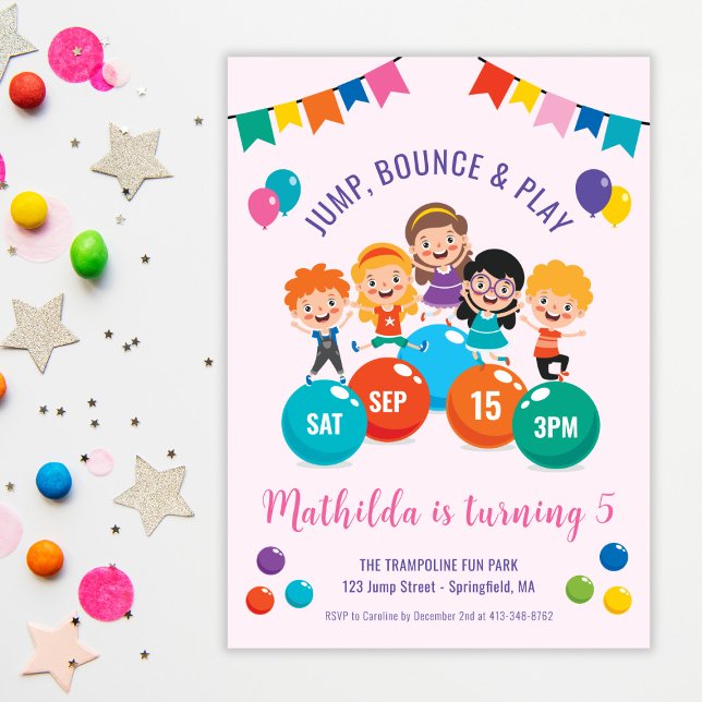 Jump Bounce Play Indoor Playground Birthday Party Invitation (Jump Bounce Play Indoor Playground Birthday Party Invitation)