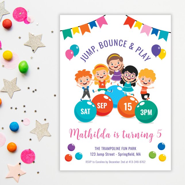 Jump Bounce Play Indoor Playground Party Birthday  Invitation (Jump Bounce Play Indoor Playground Party Birthday Invitation)