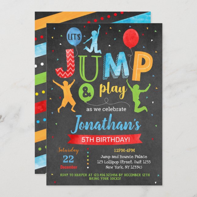Jump Bounce Trampoline Park Birthday Invitations (Front/Back)