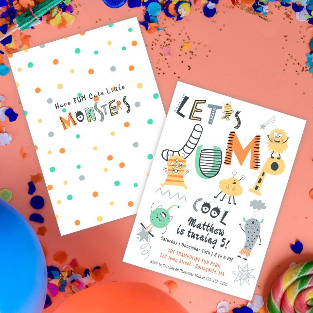 Jump Cute Monster Trampoline Park Birthday Party  Invitation (Jump Cute Monster Trampoline Park Birthday Party Invitation)