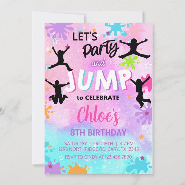 jump girl birthday invitation, jump invite. invitation (Front)