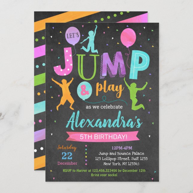 Jump House Trampoline Park Birthday Invitations (Front/Back)