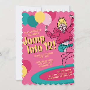 Jump Into 12 Cute Trampoline Girl 13th Birthday Invitation