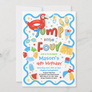 Jump Into Four Summer Pool Party 4th Birthday Invitation