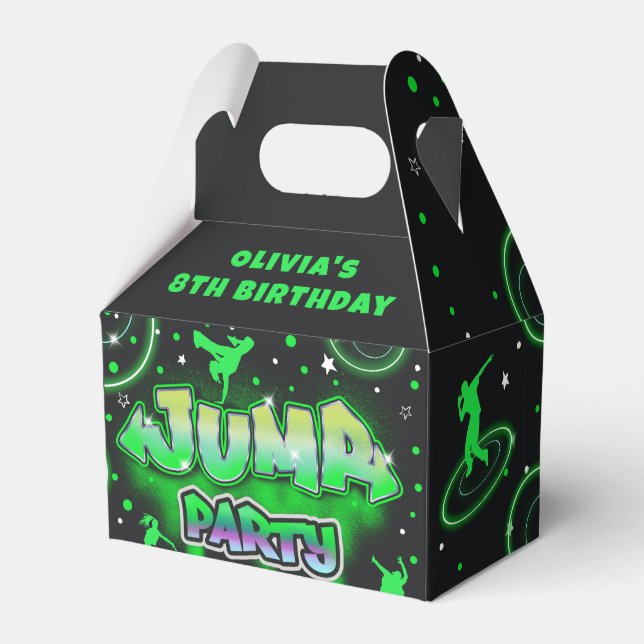 Jump Neon Trampoline Birthday Party Favour Box (Front Side)