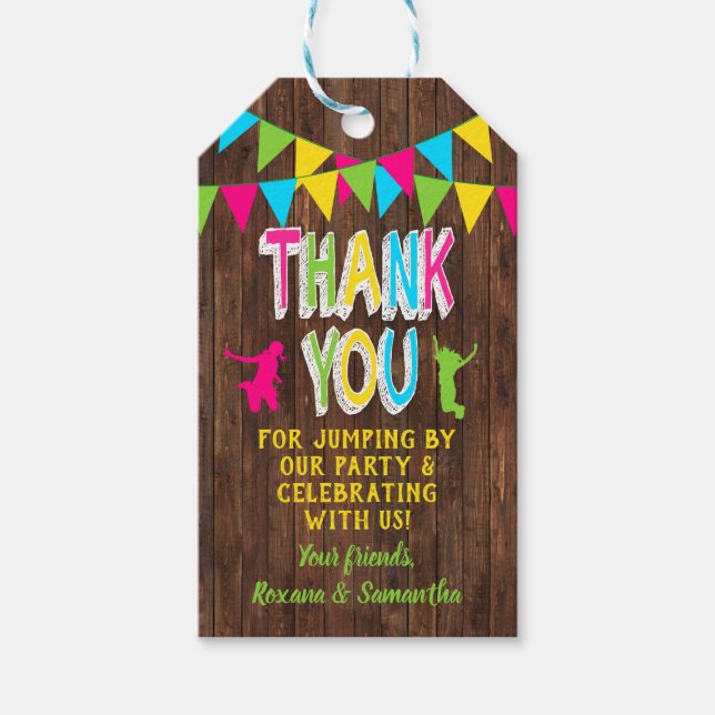 Jump party bounce combined party pink favour tag (Front)