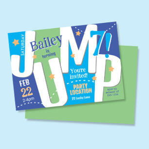 Jump Party Cute Blue Green Boy Birthday  Invitation