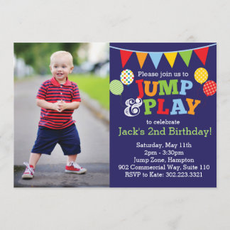 Jump & Play Balloons Photo Invitation (Navy Blue)