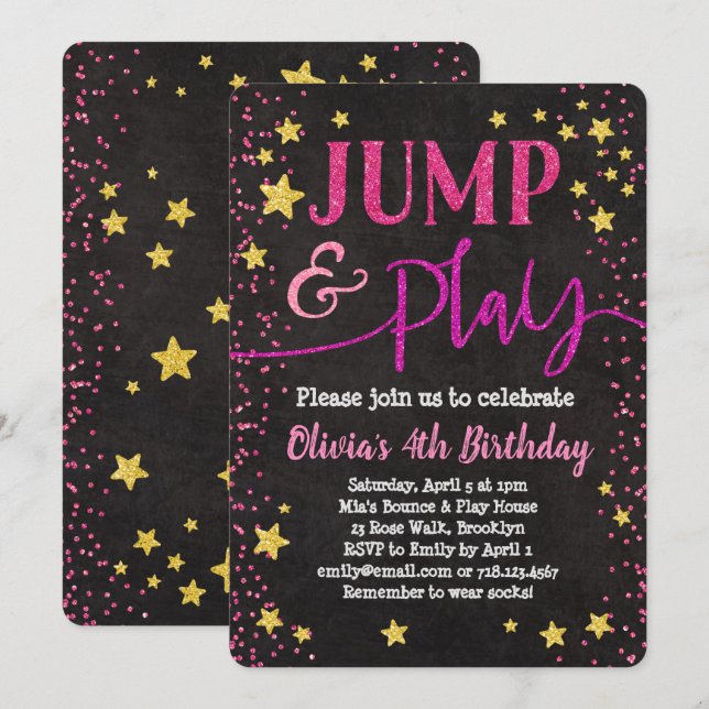 Jump & Play Birthday Invitation Bounce House Party (Front/Back)