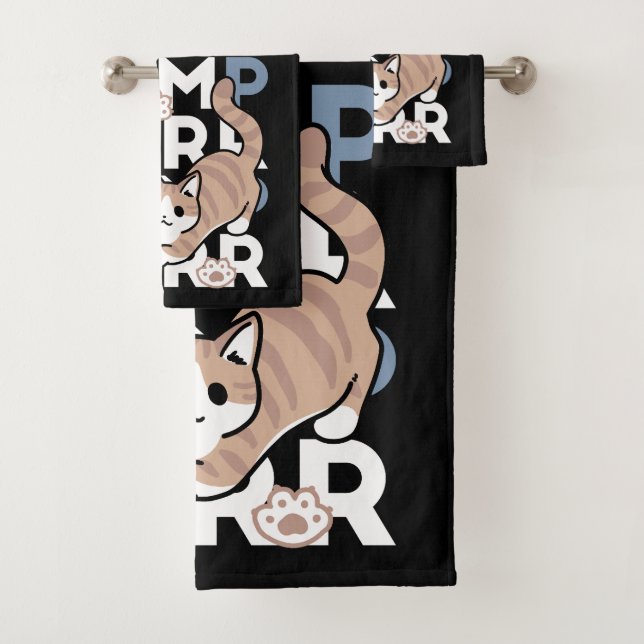 Jump Purr Jump: Playful Cat Design with Fun Art Bath Towel Set (Insitu)