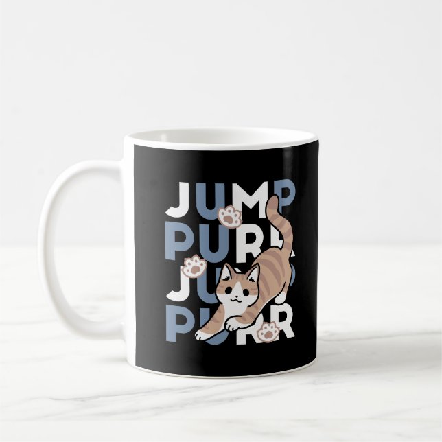 Jump Purr Jump: Playful Cat Design with Fun Art Coffee Mug (Left)