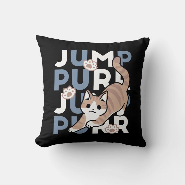 Jump Purr Jump: Playful Cat Design with Fun Art Cushion (Front)