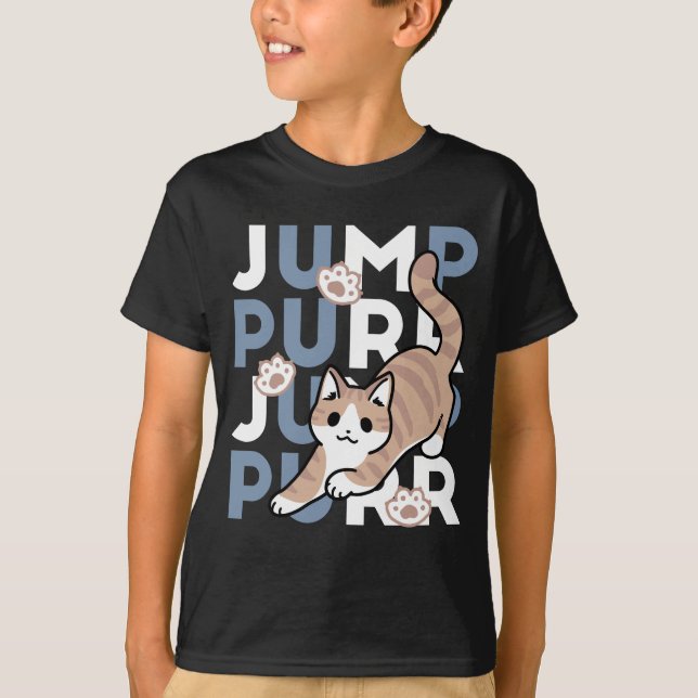 Jump Purr Jump: Playful Cat Design with Fun Art T-Shirt (Front)