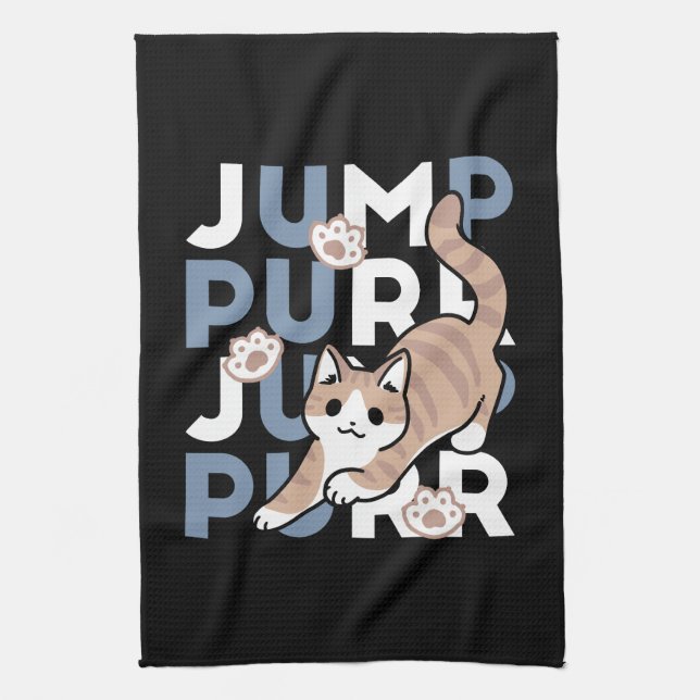Jump Purr Jump: Playful Cat Design with Fun Art Tea Towel (Vertical)