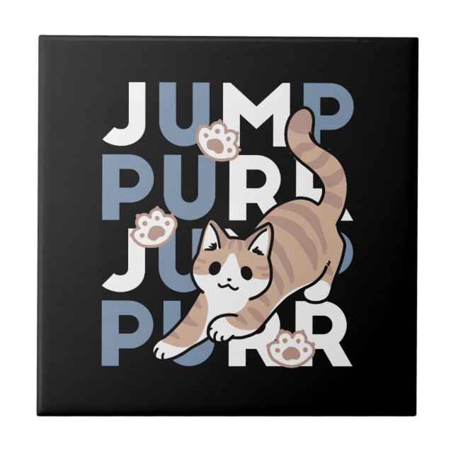 Jump Purr Jump: Playful Cat Design with Fun Art Tile (Front)