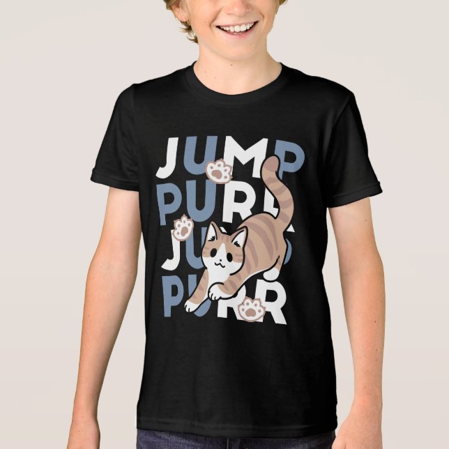 Jump Purr Jump: Playful Cat Design with Fun Art Tri-Blend Shirt (Front)