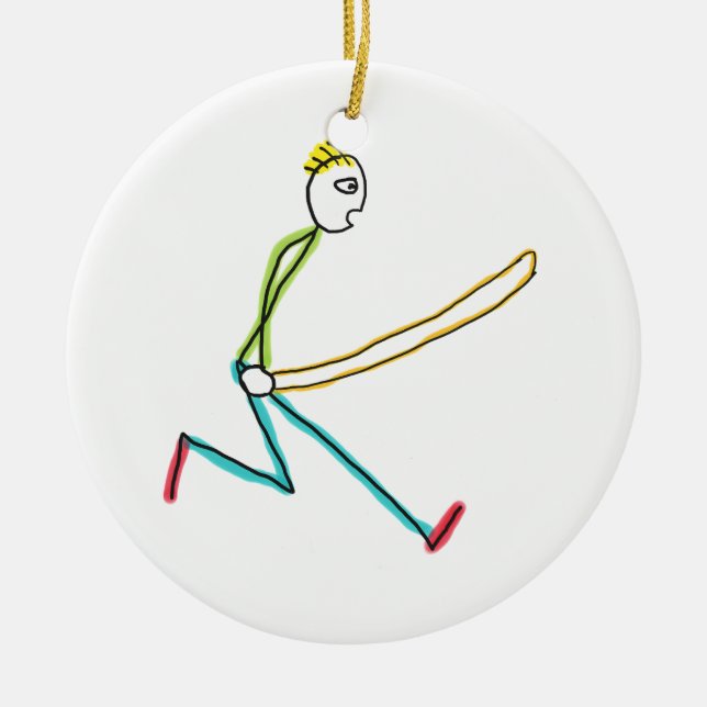 Jump Rope Skipping Stickman Ceramic Tree Decoration (Front)