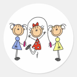 Jump Roping Stick Figure Classic Round Sticker