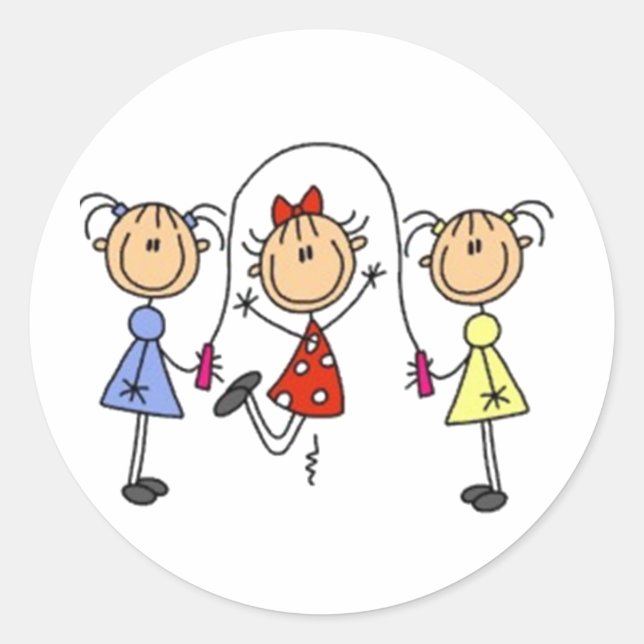 Jump Roping Stick Figure Classic Round Sticker (Front)