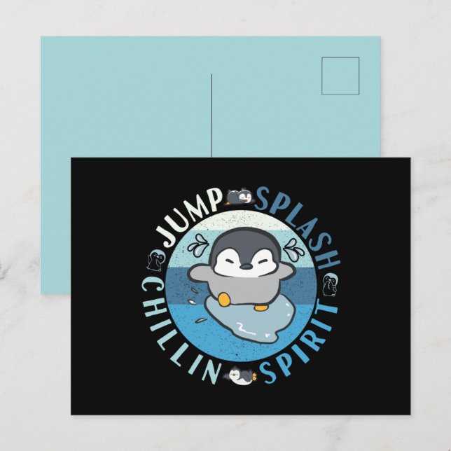 Jump Splash Chillin Spirit - Feel Good Penguin Postcard (Front/Back)
