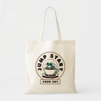 Jump Start Your Day Cute Frog & Coffee Tote Bag