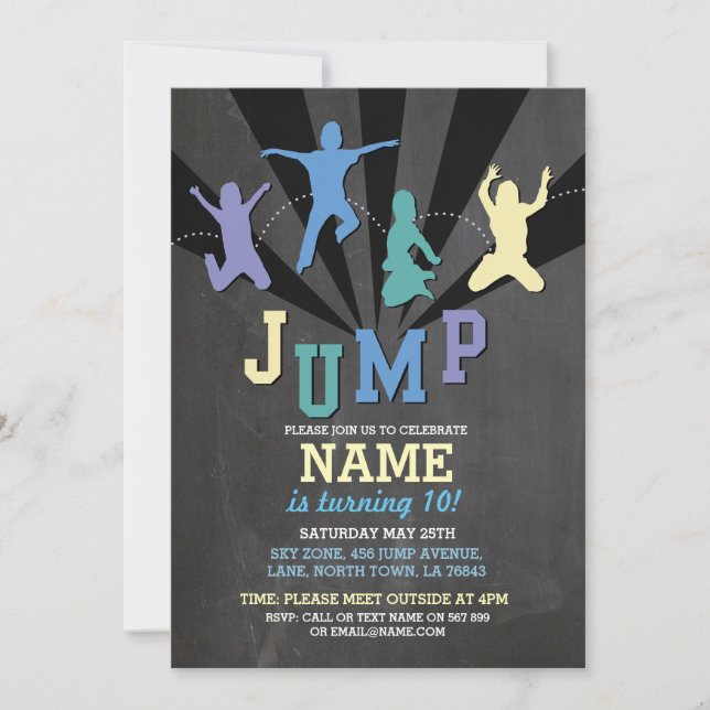 Jump Trampoline Birthday Party Blue Boys Invite (Front)