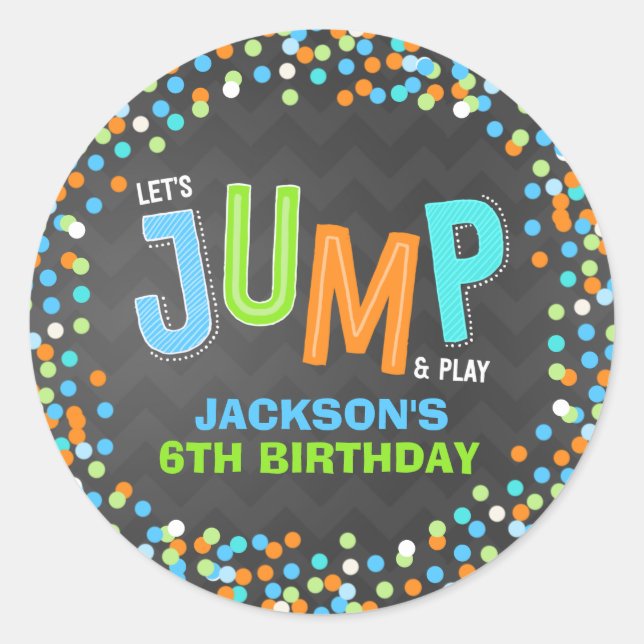 Jump Trampoline Birthday Party Supplies Favour Classic Round Sticker (Front)
