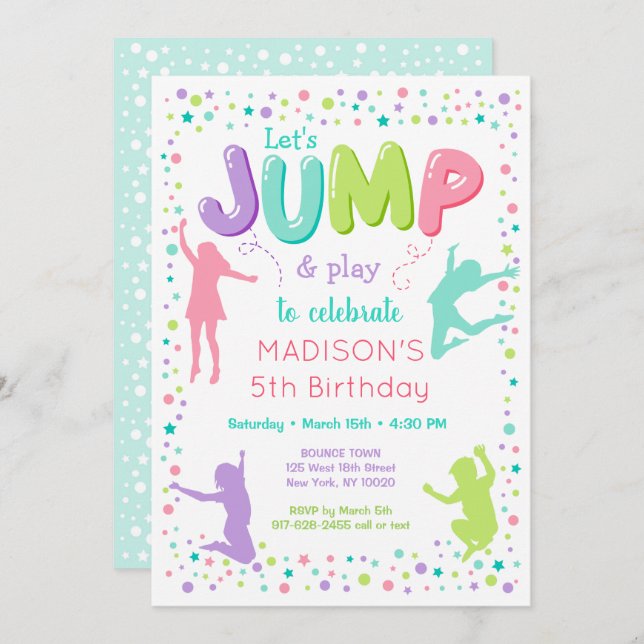 Jump Trampoline Bounce Party Birthday Invitation (Front/Back)