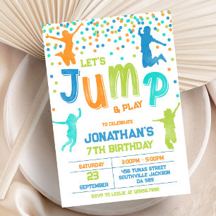 Jump Trampoline Bounce Party Kids Birthday  Invitation