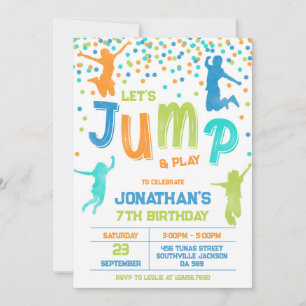 Jump Trampoline Bounce Party Kids Birthday  Invitation