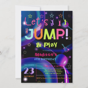 Jump Trampoline Colorful girl birthday party Invitation