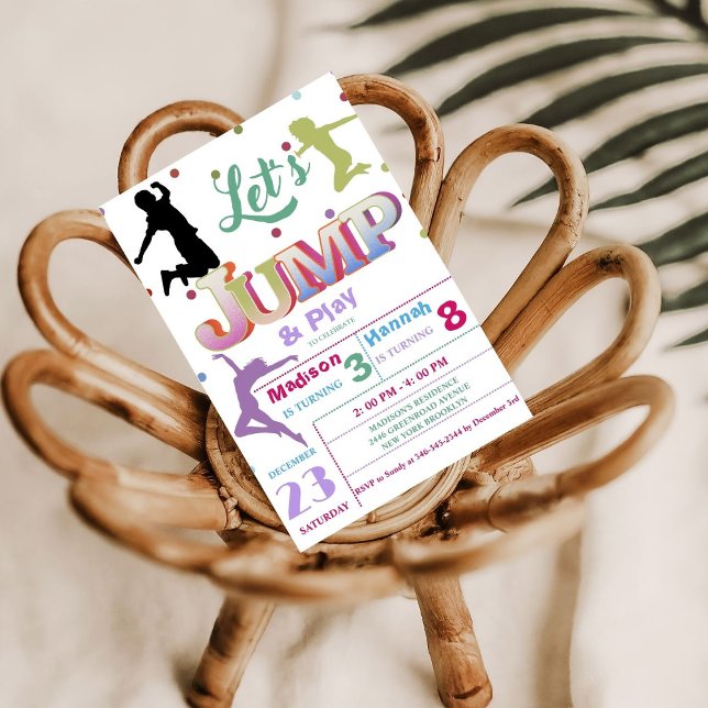 Jump Trampoline Colourful Double birthday party Invitation (Creator Uploaded)