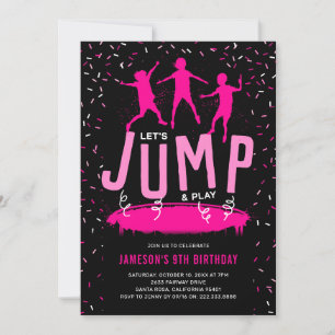Jump Trampoline Kids Pink Birthday Party Invitation