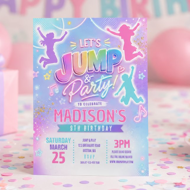 Jump Trampoline Pastel Birthday Party Invitation (Creator Uploaded)