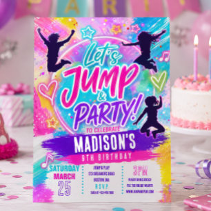 Jump Trampoline Tie Dye Birthday Party Invitation