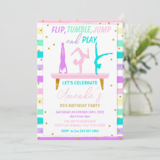 Jump Tumble and Play Gymnastics Birthday Party Invitation