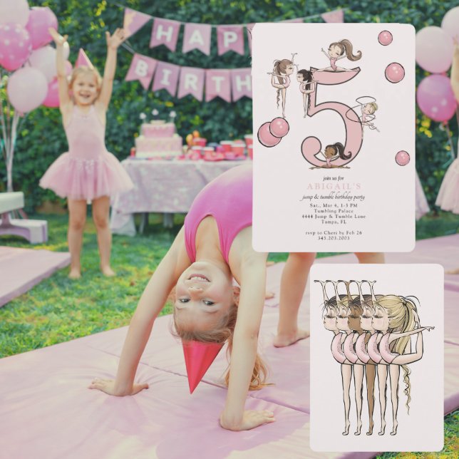 Jump & Tumble Gymnastics 5th Birthday Party Invitation (Creator Uploaded)