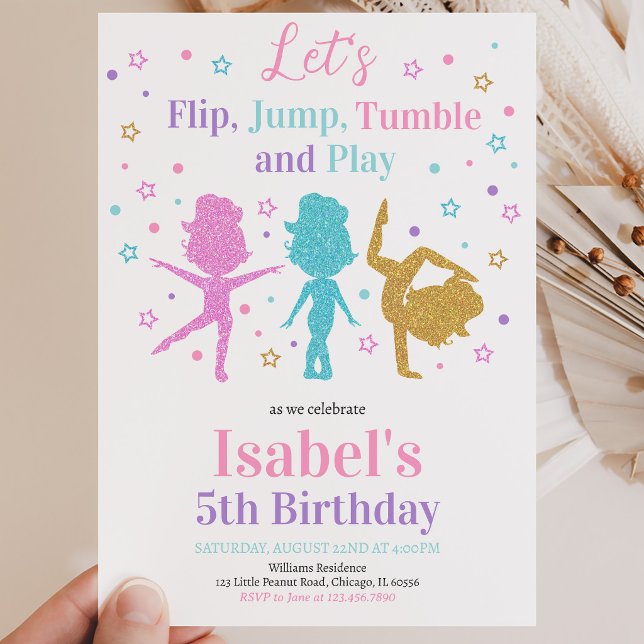 Jump Tumble Gymnastics Birthday Invitation (Creator Uploaded)