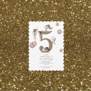 Jump & Tumble Gymnastics White 5th Birthday Party Invitation