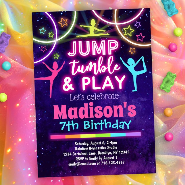 Jump Tumble & Play Gymnastics Girls Birthday Invitation (Creator Uploaded)