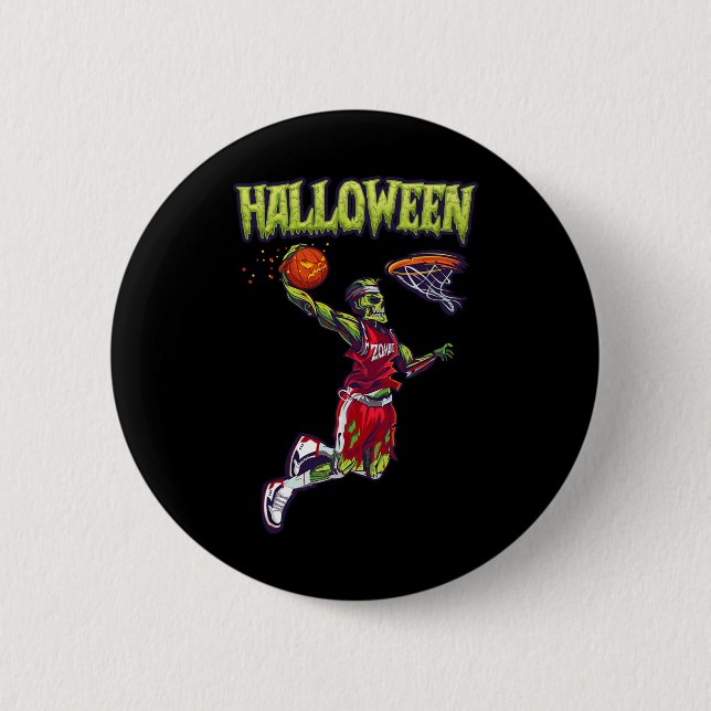 Jump Zombie Basketball Dunk Player Halloween Pumpk 6 Cm Round Badge (Front)