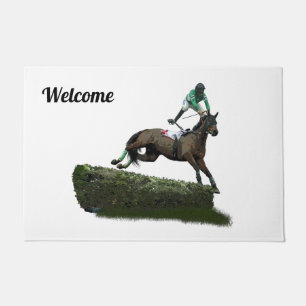 Jumper Horse & Jockey In Green Door Mat