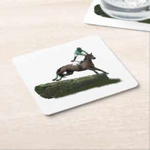 Jumper Horse & Jockey In Green Paper Coaster