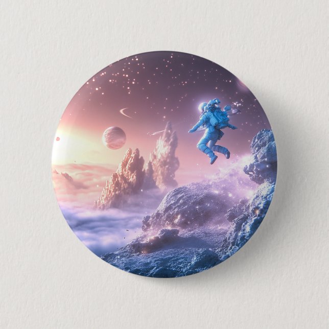 Jumping Astronaut 6 Cm Round Badge (Front)