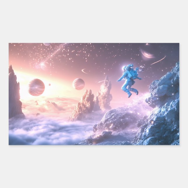 Jumping Astronaut Rectangular Sticker (Front)